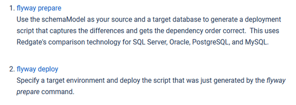 An image showing the definition of Flyway Prepare and Flyway Deploy.