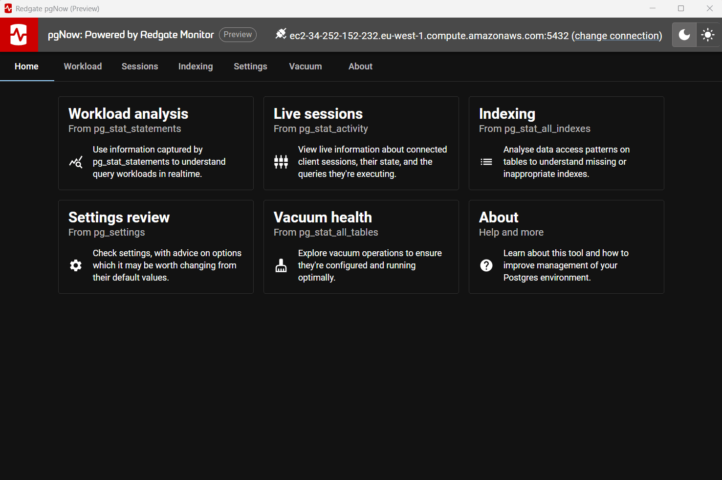 Screen shot of Redgate pgNow: a diagnostic tool for PostgreSQL. Need to troubleshoot issues with your PostgreSQL databases? Check out Redgate pgNow.