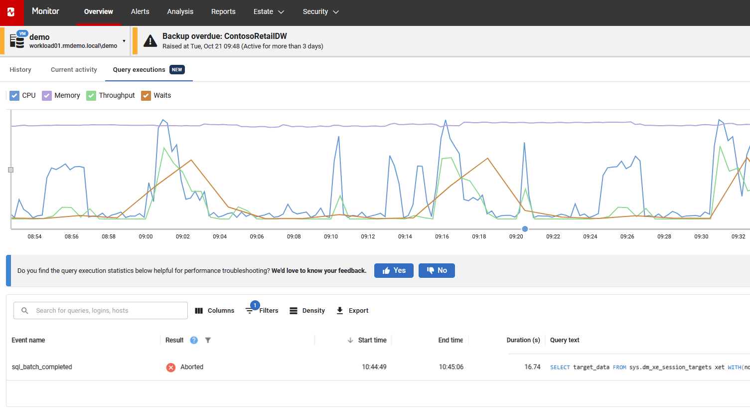 Tracking aborted or cancelled queries