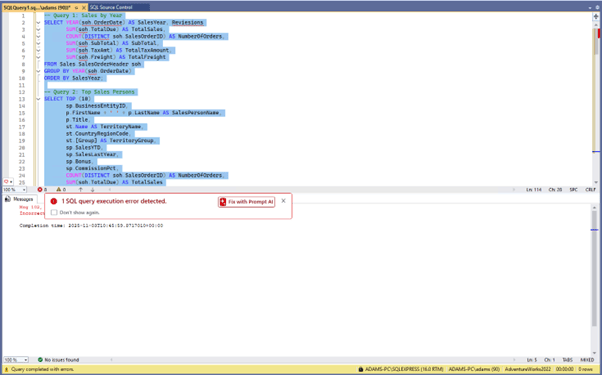 Fix SQL feature in SQL Prompt AI