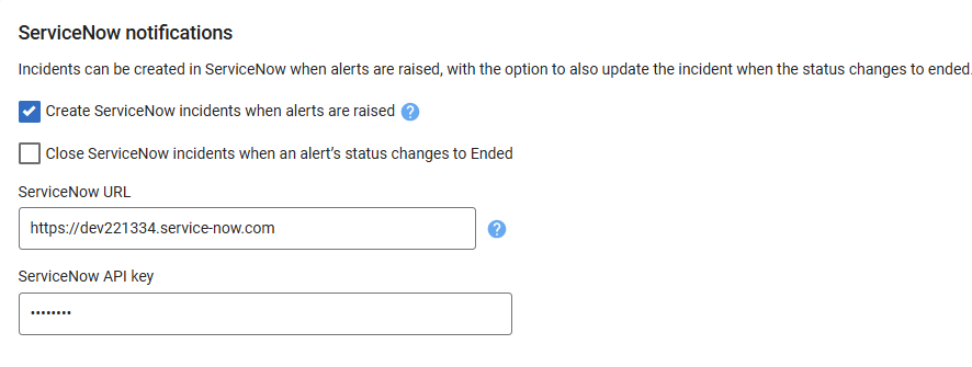 sending alert notifications to ServiceNow