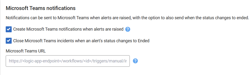Configuring alert notifications for Microsoft Teams